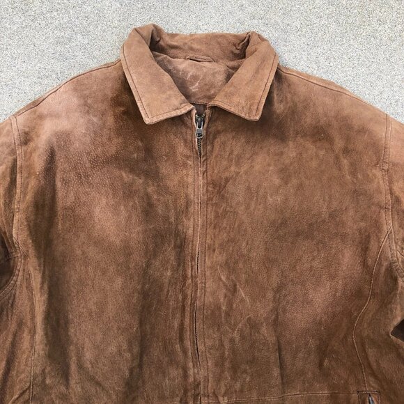 VTG KNIGHTSBRIDGE OUTERWEAR Leather Suede Jacket XL Men's Bomber Brown Full Zip - Picture 3 of 15
